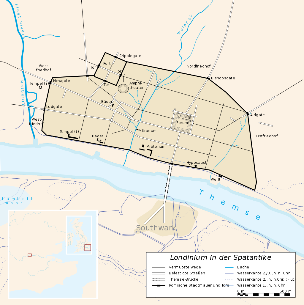 Karte der Römersiedlung Londinium in der Spätantike